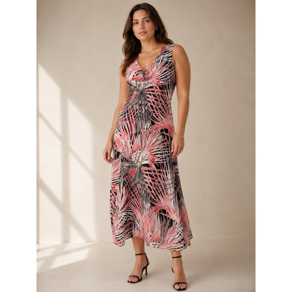 Vintage Y2K Signature by Robbie Bee Midi Dress 12 Pink Tropical Vacation Wedding